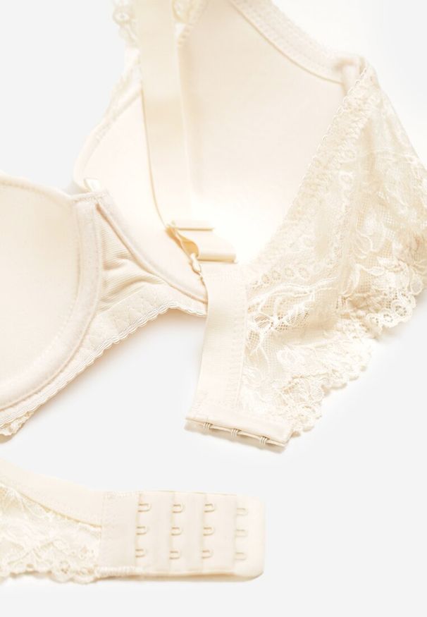 Born2be - Jasnobeżowy Biustonosz Full Cap z Usztywnionymi Miseczkami Dimov. Kolor: beżowy. Materiał: koronka. Wzór: aplikacja, koronka