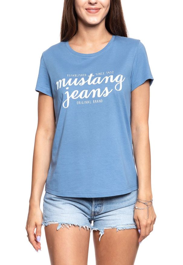 Mustang - MUSTANG T SHIRT DAMSKI Alina C Print Quiet Harbour 1009402 5407. Wzór: nadruk