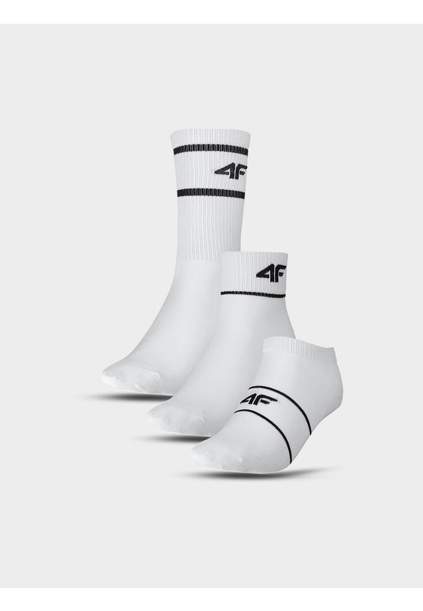 4f - 4F Skarpety casual (3-pack) uniseks - białe 32-34. Kolor: biały. Materiał: bawełna, włókno, materiał, poliamid