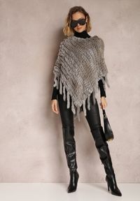 Renee - Jasnoszare Ponczo Futrzane Gringo. Kolor: szary. Materiał: futro #4