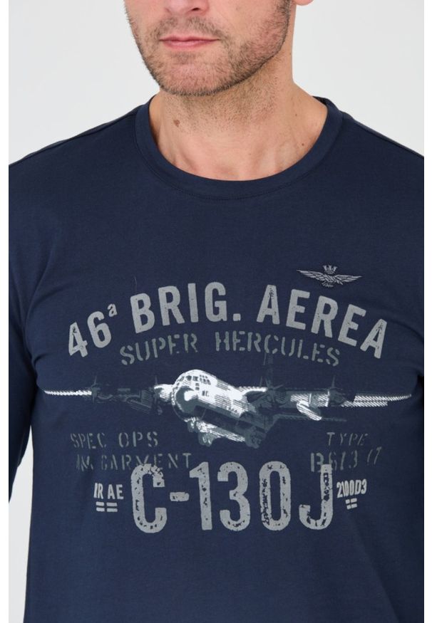 Aeronautica Militare - AERONAUTICA MILITARE Granatowy męski bawełniany longsleeve 46th Air Brigade, Rozmiar XXL. Kolor: niebieski. Materiał: bawełna. Długość rękawa: długi rękaw