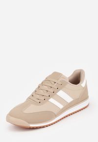 Born2be - Ciemnobeżowe Sneakersy z Geometrycznym Motywem Jannata. Okazja: na co dzień. Kolor: beżowy. Materiał: jeans, dresówka. Wzór: geometria #2