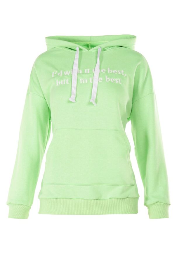 Born2be - Limonkowa Bluza Corradenah. Okazja: na co dzień. Typ kołnierza: kaptur. Wzór: haft, napisy. Styl: klasyczny, casual