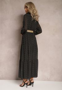 Renee - Czarna Sukienka Z Paskiem Erenope. Kolor: czarny. Materiał: materiał. Długość rękawa: długi rękaw. Wzór: gładki. Typ sukienki: kopertowe. Długość: maxi