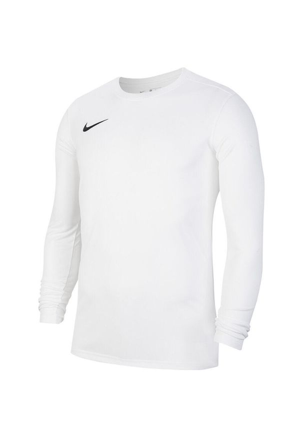 Koszulka sportowa dziecięca Nike Dri-FIT Park VII. Kolor: biały. Długość rękawa: długi rękaw. Technologia: Dri-Fit (Nike). Sport: piłka nożna