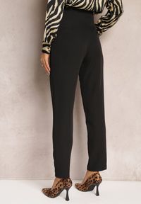 Renee - Czarne Spodnie Cygaretki High Waist Molfi. Okazja: do pracy, na spotkanie biznesowe. Stan: podwyższony. Kolor: czarny. Materiał: jedwab. Wzór: aplikacja, bez wzorów. Styl: elegancki, wizytowy, biznesowy