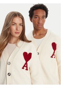 AMI PARIS Kardigan BFUKC006.018 Écru Regular Fit. Materiał: wełna
