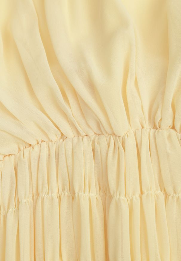 Renee - Żółta Zwiewna Sukienka Koktajlowa o Rozkloszowanym Kroju Appeusa. Kolor: żółty. Materiał: poliester, elastan. Typ sukienki: rozkloszowane. Styl: wizytowy