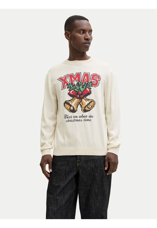 Jack & Jones Sweter Holiday 12287994 Beżowy Relaxed Fit. Kolor: beżowy. Materiał: bawełna