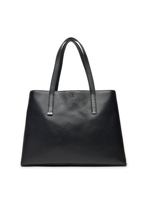 Calvin Klein Torebka Ck Plaque Medium Shopper K60K612782 Czarny. Kolor: czarny. Materiał: skórzane