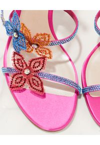 RENE CAOVILLA - Różowe sandały na szpilce z aplikacjami Floriane. Nosek buta: okrągły. Zapięcie: pasek. Kolor: różowy, wielokolorowy, fioletowy. Materiał: koronka, satyna. Wzór: aplikacja. Obcas: na szpilce. Wysokość obcasa: średni #4