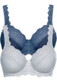 bonprix - Biustonosz na fiszbinach z delikatną koronką (2 szt.). Kolor: szary. Materiał: koronka. Wzór: aplikacja, koronka #1