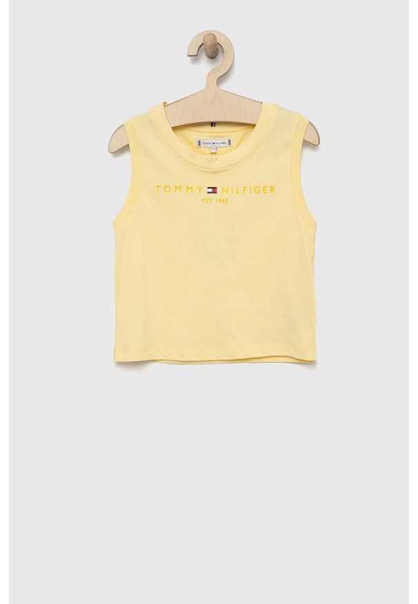 TOMMY HILFIGER - Tommy Hilfiger top bawełniany dziecięcy kolor żółty. Okazja: na co dzień. Kolor: żółty. Materiał: bawełna. Długość rękawa: na ramiączkach. Wzór: nadruk. Styl: casual