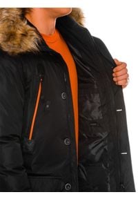 Ombre Clothing - Kurtka męska zimowa parka C369 - czarna - S. Kolor: czarny. Materiał: poliester, futro. Sezon: zima #7