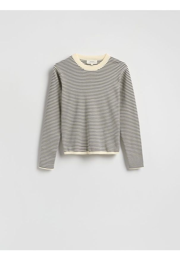 Reserved - Bawełniany longsleeve w paski - granatowy. Kolor: niebieski. Materiał: bawełna. Długość rękawa: długi rękaw. Wzór: paski