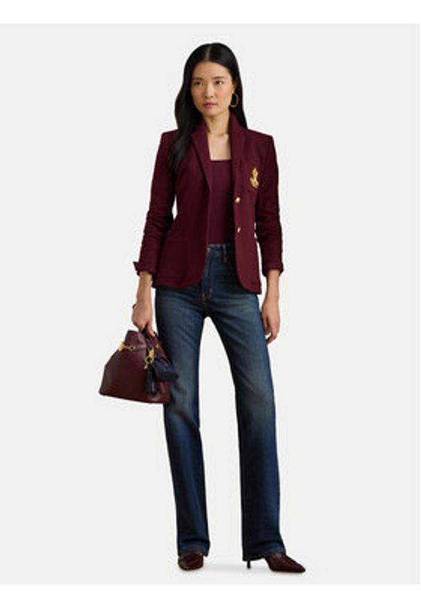 Lauren Ralph Lauren - LAUREN RALPH LAUREN Marynarka 200797305029 Bordowy Slim Fit. Kolor: czerwony. Materiał: bawełna