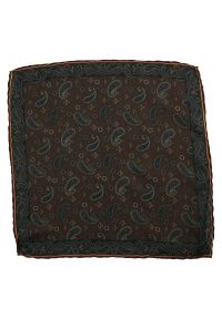 Ciemna Brązowa Męska Poszetka -EM Men's Accessories- Pasiley, Łezki. Kolor: brązowy, beżowy, wielokolorowy. Materiał: bawełna. Wzór: paisley