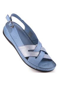 Skórzane sandały damskie płaskie niebieskie T.Sokolski L22-521. Kolor: niebieski. Materiał: skóra #4