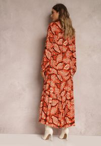 Renee - Pomarańczowa Sukienka Koszulowa w Kwiaty Kolni. Kolor: pomarańczowy. Materiał: tkanina. Wzór: kwiaty. Typ sukienki: koszulowe #4