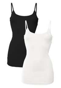 Top na cienkich ramiączkach (2 szt. w opak.) bonprix biały + czarny. Kolor: biały. Długość rękawa: na ramiączkach