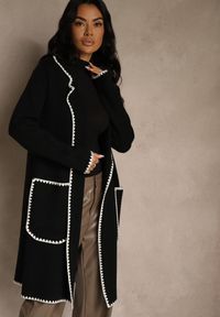 Renee - Czarny Kardigan z Haftowaną Lamówką Tuscele. Okazja: na co dzień. Kolor: czarny. Materiał: jeans. Wzór: haft. Styl: casual, elegancki #4