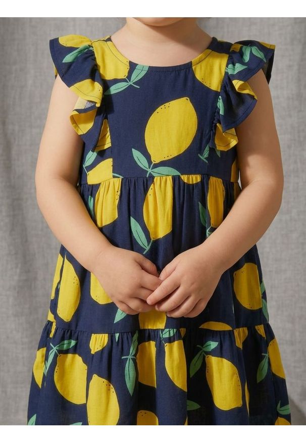 Sinsay - Wiskozowa sukienka w cytryny - granatowy. Kolor: niebieski. Materiał: wiskoza