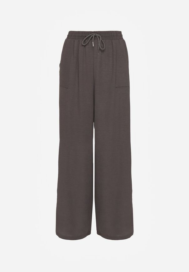 Renee - Szare Szerokie Spodnie z Wiskozą z Gumką w Pasie Lealirre. Okazja: na co dzień. Kolor: szary. Materiał: wiskoza. Wzór: gładki. Styl: casual