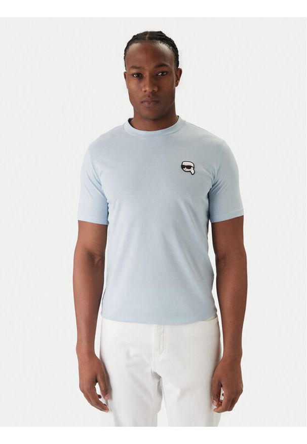 Karl Lagerfeld - KARL LAGERFELD T-Shirt 755710 561224 Błękitny Regular Fit. Typ kołnierza: dekolt w karo. Kolor: niebieski. Materiał: bawełna