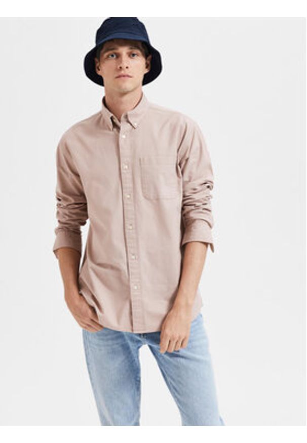 Selected Homme Koszula Rick 16077359 Beżowy Regular Fit. Kolor: różowy. Materiał: bawełna