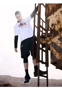 4f - 4F T-shirt relaxed z nadrukiem męski - biały M. Okazja: na co dzień. Kolor: biały. Materiał: materiał, bawełna, jeans, dresówka, dzianina. Wzór: nadruk. Styl: klasyczny, casual #1