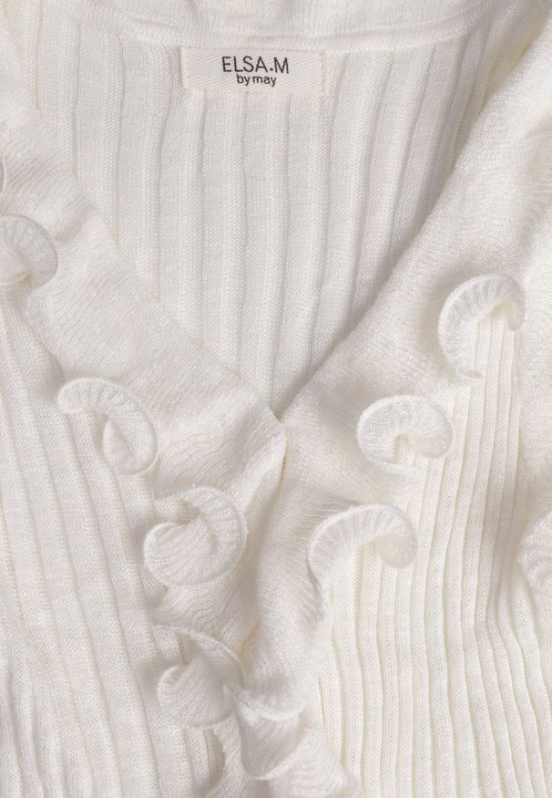 Born2be - Biała Prążkowana Bluzka z Wiskozą Ozdobiona Falbanami Delestra. Okazja: na co dzień, na spotkanie biznesowe. Kolor: biały. Materiał: prążkowany, wiskoza. Wzór: aplikacja. Styl: casual, biznesowy, elegancki