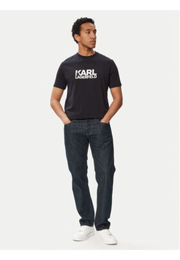 Karl Lagerfeld - KARL LAGERFELD T-Shirt 755780 563235 Granatowy Regular Fit. Typ kołnierza: dekolt w karo. Kolor: niebieski. Materiał: bawełna