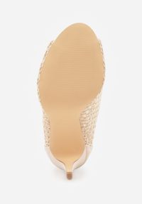 Born2be - Jasnobeżowe Sandały Vices na Szpilce z Ażurową Cholewką Nelathra. Okazja: na imprezę. Kolor: beżowy. Wzór: ażurowy. Obcas: na szpilce. Styl: elegancki, wizytowy #6