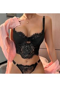 Intica - Biustonosz usztywniany z koronkowym zdobieniem Betzy. Kolor: czarny. Materiał: koronka. Wzór: aplikacja #2