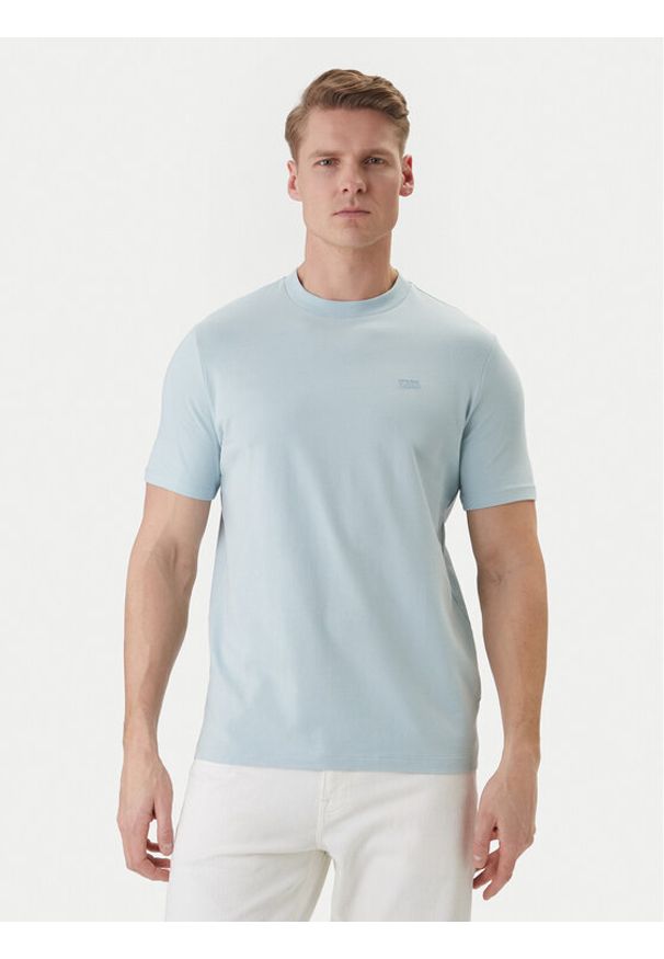 Karl Lagerfeld - KARL LAGERFELD T-Shirt 755034 562235 Błękitny Regular Fit. Typ kołnierza: dekolt w karo. Kolor: niebieski. Materiał: bawełna