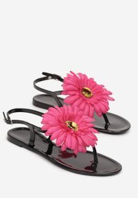 Born2be - Czarne Sandały Japonki z Ozdobnym Kwiatem Navita. Kolor: czarny. Wzór: kwiaty #3