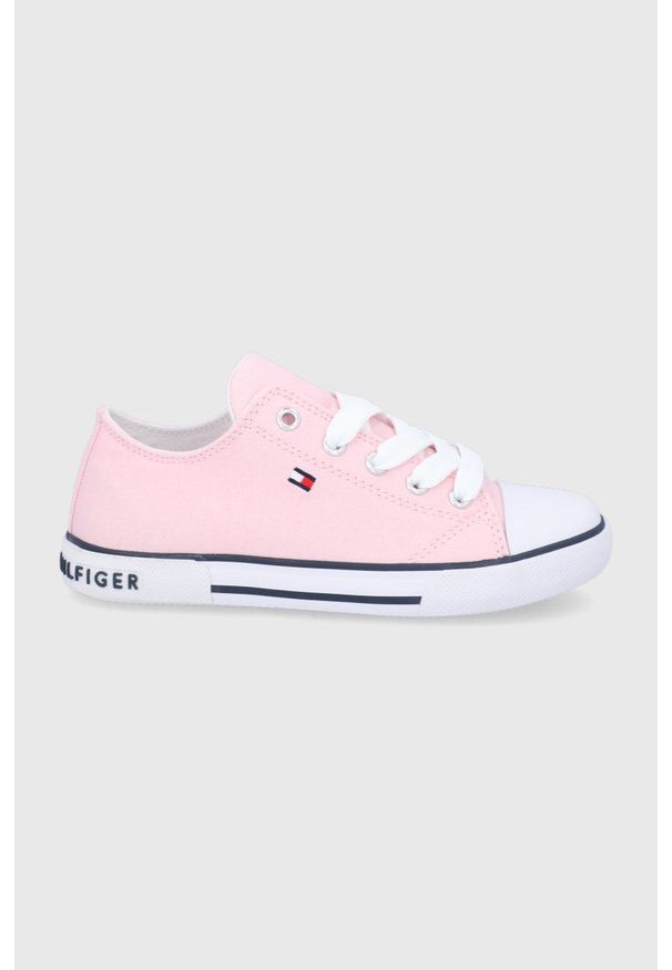 TOMMY HILFIGER - Tommy Hilfiger Tenisówki dziecięce kolor różowy. Nosek buta: okrągły. Zapięcie: sznurówki. Kolor: różowy. Materiał: materiał, włókno, guma