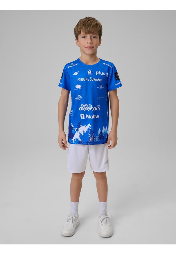 4f - 4F Koszulka meczowa replika wyjazdowa z sezonu 2025/26 dziecięca 4F x Ślepsk Suwałki - niebieska 122/128 (6-8 lat). Kolor: niebieski. Materiał: dzianina, materiał. Wzór: nadruk. Sezon: lato. Styl: młodzieżowy