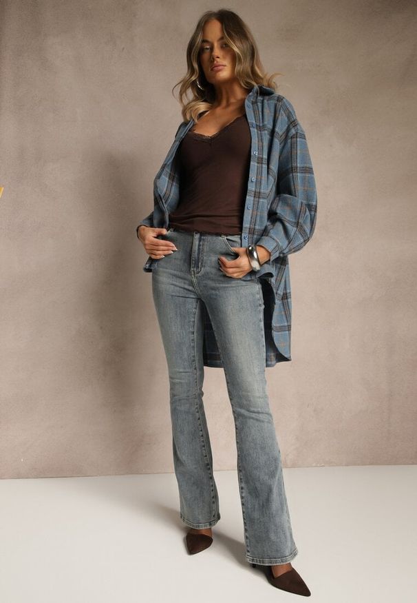 Renee - Niebieskie Jeansy o Fasonie Flare Regular Waist Setava. Okazja: na co dzień. Kolor: niebieski. Styl: casual