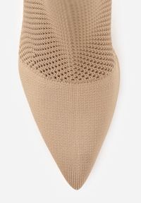 Renee - Ciemnobeżowe Botki VICES na Szpilce z Elastyczną Dzianinową Cholewką Dedanna. Nosek buta: otwarty. Kolor: beżowy. Materiał: dzianina. Szerokość cholewki: normalna. Obcas: na szpilce. Wysokość obcasa: średni #7