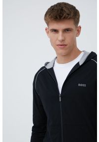 BOSS bluza 50469540 męska kolor czarny z kapturem gładka. Typ kołnierza: kaptur. Kolor: czarny. Długość rękawa: raglanowy rękaw. Wzór: gładki #1