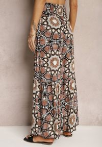 Renee - Brązowe Spodnie Typu Palazzo z Wiskozy High Waist z Gumką w Pasie Bistalia. Okazja: na co dzień. Stan: podwyższony. Kolor: brązowy. Materiał: wiskoza. Długość: długie. Styl: wizytowy, casual #3