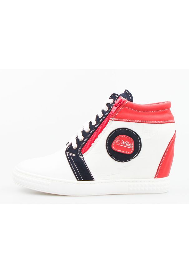 Sneakersy koturny skórzane białe J. Wolski. Kolor: biały. Materiał: skóra. Obcas: na koturnie