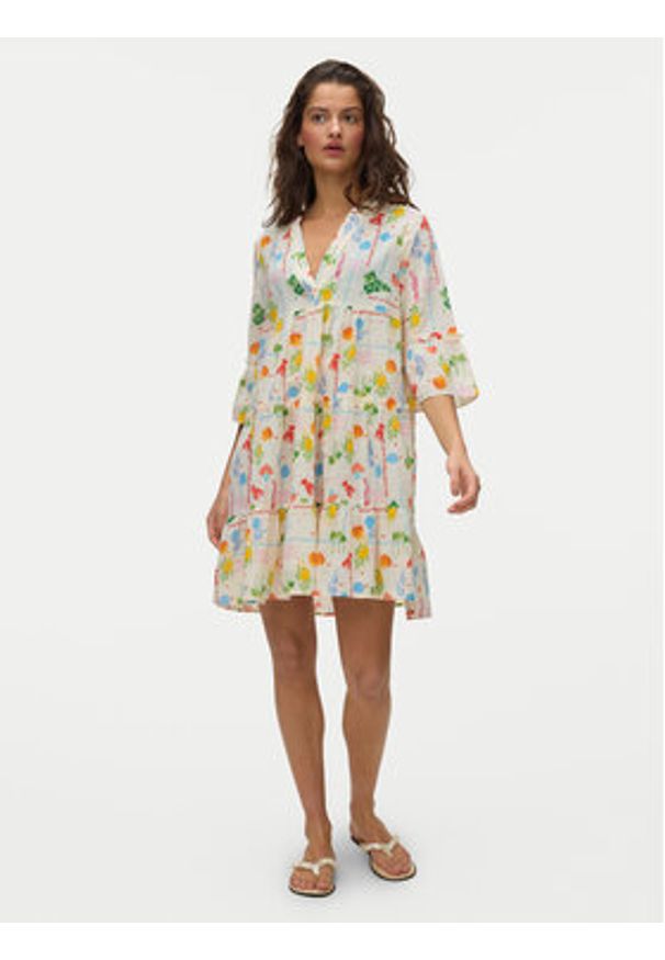Vero Moda Sukienka letnia Elena 10357444 Żółty jasny Regular Fit. Kolor: żółty. Materiał: bawełna. Sezon: lato