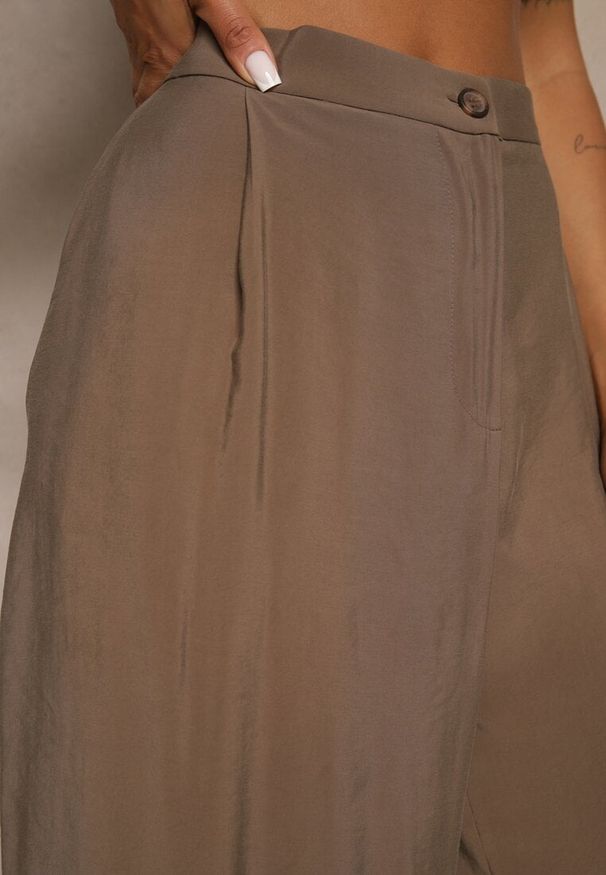 Renee - Brązowe Spodnie Low Waist z Modalu z Szeroką Nogawką Reanelira. Okazja: na co dzień. Stan: obniżony. Kolor: brązowy. Styl: klasyczny, casual, elegancki