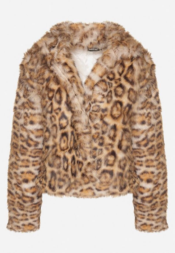 Born2be - Brązowa Kurtka Futerko z Wiskozą w Panterkę z Wsuwanymi Kieszeniami Eltinnia. Okazja: na co dzień. Typ kołnierza: golf. Kolor: brązowy. Materiał: wiskoza, futro. Wzór: motyw zwierzęcy. Styl: wizytowy, casual