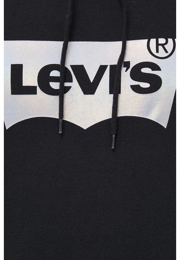 Levi's® - Levi's Bluza bawełniana męska kolor czarny z kapturem z nadrukiem. Okazja: na spotkanie biznesowe, na co dzień. Typ kołnierza: kaptur. Kolor: czarny. Materiał: bawełna. Wzór: nadruk. Styl: casual, biznesowy