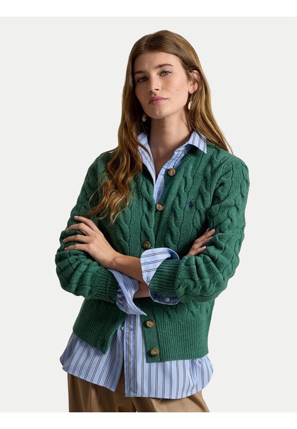 Polo Ralph Lauren Kardigan 211972104502 Zielony Slim Fit. Typ kołnierza: polo. Kolor: zielony. Materiał: wełna