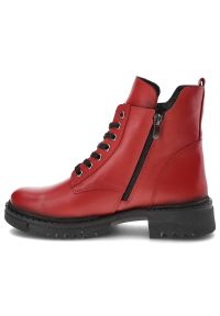 Czerwone Botki Artiker Modne Skórzane Buty. Kolor: czerwony. Materiał: skóra #8