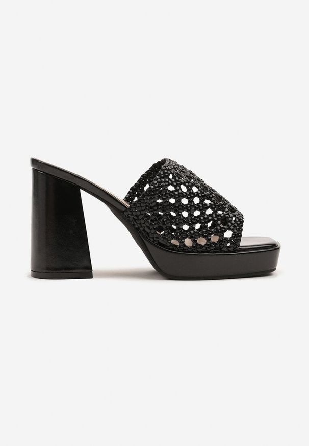 Renee - Czarne Siateczkowe Klapki na Słupku i Platformie Edithia. Okazja: na co dzień. Kolor: czarny. Materiał: materiał. Obcas: na platformie. Styl: elegancki, casual